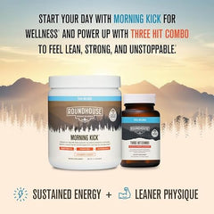 ROUNDHOUSE PROVISION Morning Kick, Zero Sugar Greens Superfood Powder Supplement with Ashwagandha, Collagen, Probiotics, Debloat Drink, 30 Servings (Strawberry Lemonade) by Chuck Norris