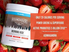 ROUNDHOUSE PROVISION Morning Kick, Zero Sugar Greens Superfood Powder Supplement with Ashwagandha, Collagen, Probiotics, Debloat Drink, 30 Servings (Strawberry Lemonade) by Chuck Norris