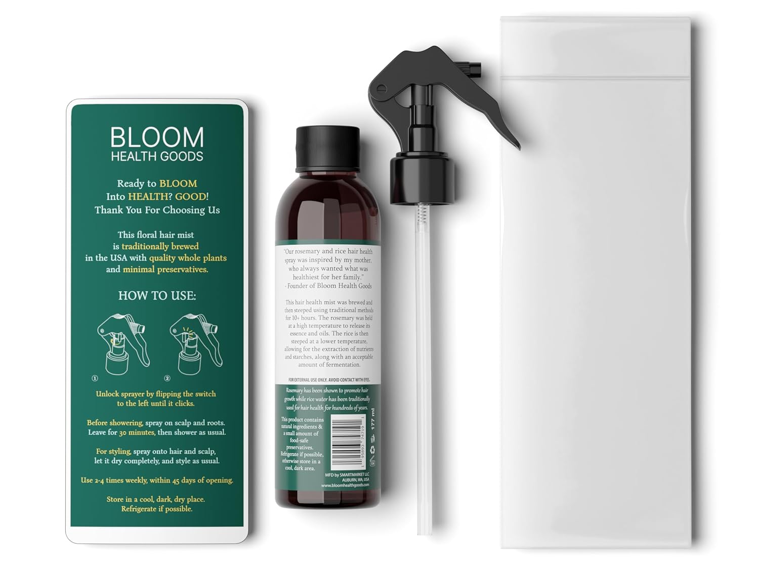 Rosemary & Fermented Rice Water Hair Growth Spray – Whole Plant Natural Ingredients for Strong, Healthy Hair (6 oz) Ifelshop