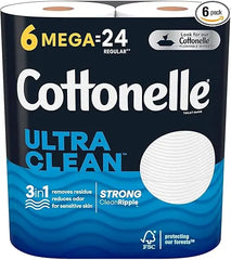 Cottonelle Ultra CleanCare Toilet Paper, Strong Tissue, Mega Rolls, Septic Safe, 1-Ply, White, 284/Roll, 6 Rolls/Pack, 36 Rolls/Carton (KCC55699) Retailxpres