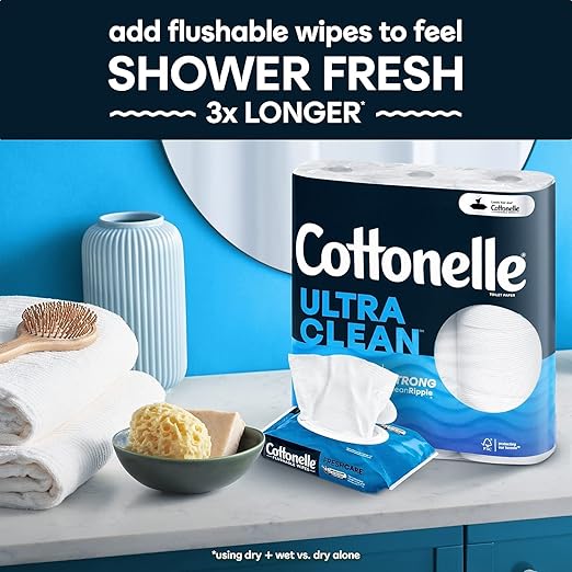Cottonelle Ultra CleanCare Toilet Paper, Strong Tissue, Mega Rolls, Septic Safe, 1-Ply, White, 284/Roll, 6 Rolls/Pack, 36 Rolls/Carton (KCC55699)