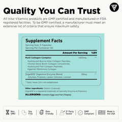 Vital Vitamins Multi Collagen for Women and Men Type I II III V X Grass Fed Non GMO 150 Capsules Ifelshop
