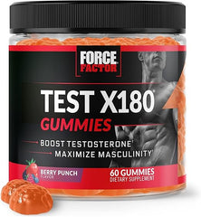 Force Factor Test X180 Gummies Testosterone Booster for Men with Tongkat Ali, Horny Goat Weed, Tribulus Terrestris, Fenugreek, & Black Maca, Supplement Men, Berry Punch, 60 Gummies, 1-Pack