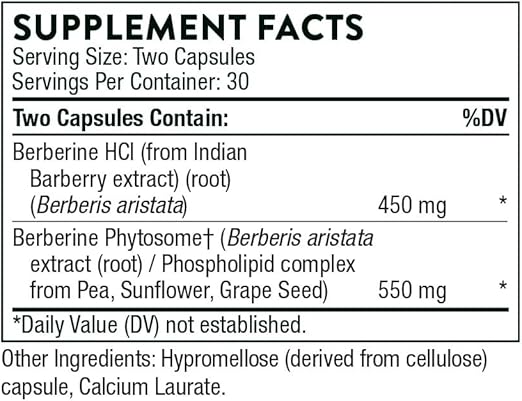 THORNE - Berberine - Dual Action Formula with Phytosome Plus Botanical Extract - Support Heart Health, Immune System, Healthy GI, Cholesterol* - Gluten-Free, Dairy-Free - 60 Capsules - 30 Servings