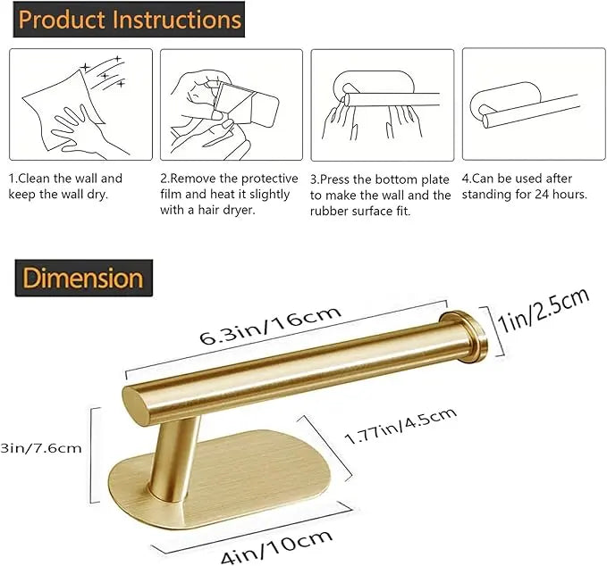 Peel and stick installation of adhesive toilet roll holder – no tools needed