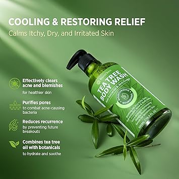 Antifungal Body Wash & Soap, Tea Tree Body Wash, Antibacterial Body Wash & Soap, Back Acne Body Wash, Natural Body Wash With Tea Tree Oil For Jock Itch, Back Acne, Athletes Foot, Body Odor, Nail Fungus, Ringworm, & Eczema - 16.9 Fl Oz