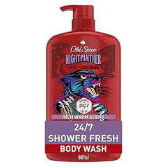 Old Spice Cleansing Body Wash for Men, 3X Defense, 24/7 Shower Fresh with Lasting Scent, 2-in-1 Body & Face Wash, NightPanther with Rich Warm Scent, 33.4 oz
