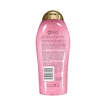 OGX Sensitive + Rose Water & Pink Sea Salt Exfoliating Body Scrub + Rose Quartz, Gentle Exfoliating Daily Body Wash Softens Skin, Body Scrub for Women, Sulfate-Free Surfactants, 19.5 fl oz