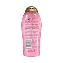 OGX Sensitive + Rose Water & Pink Sea Salt Exfoliating Body Scrub + Rose Quartz, Gentle Exfoliating Daily Body Wash Softens Skin, Body Scrub for Women, Sulfate-Free Surfactants, 19.5 fl oz