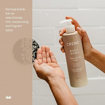Cremo White Jasmine Amber Skin Moisturizing Body Wash for Women, Notes of White Jasmine, Red Currant, and Sweet Amber, 16 Fl Oz
