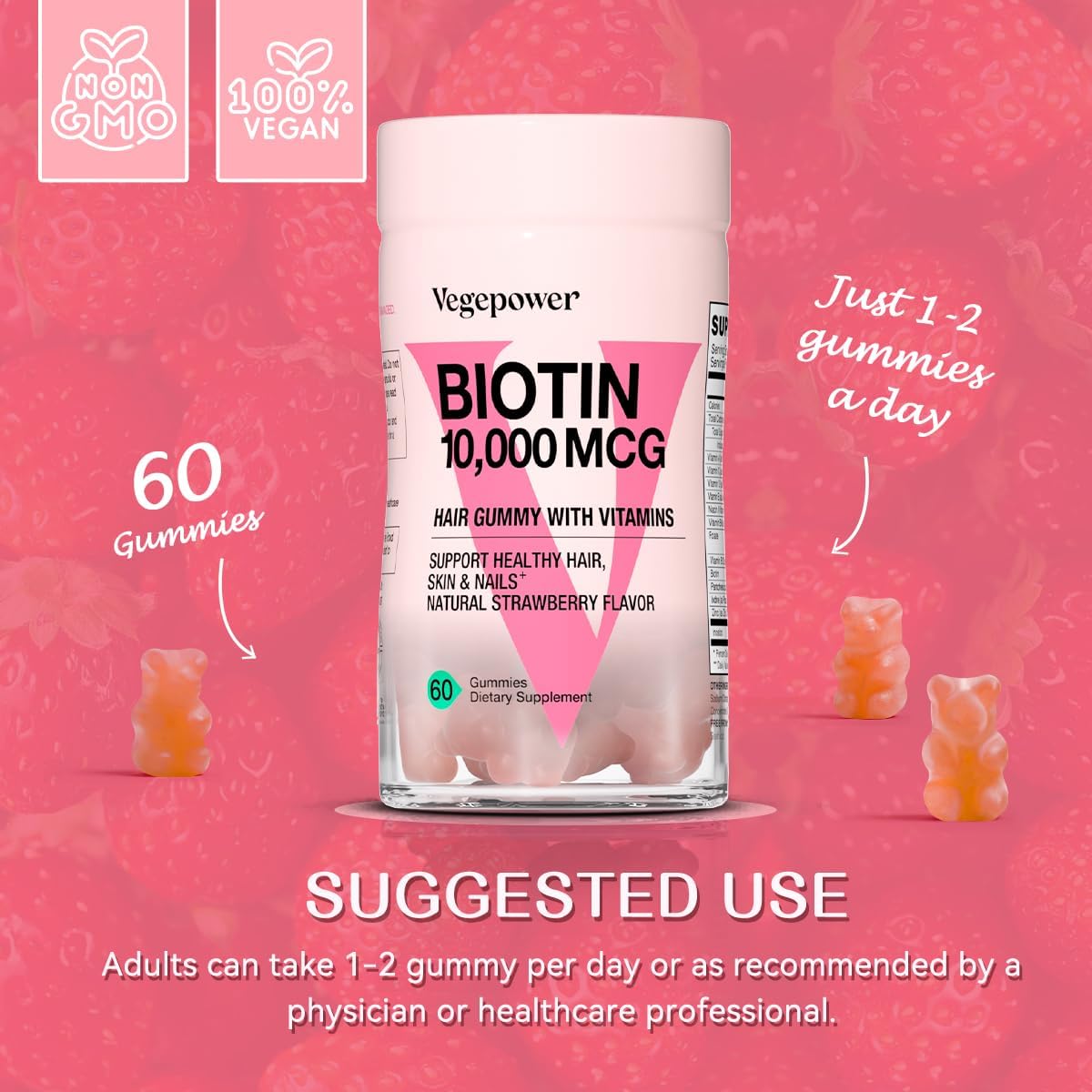 Biotin Gummies for Hair Growth 10000mcg - Vegan Biotin Vitamins Supports Healthy Hair, Skin and Nails, Hair Vitamin Gummy for Women & Men - Non-GMO, Chewable Supplement Ifelshop