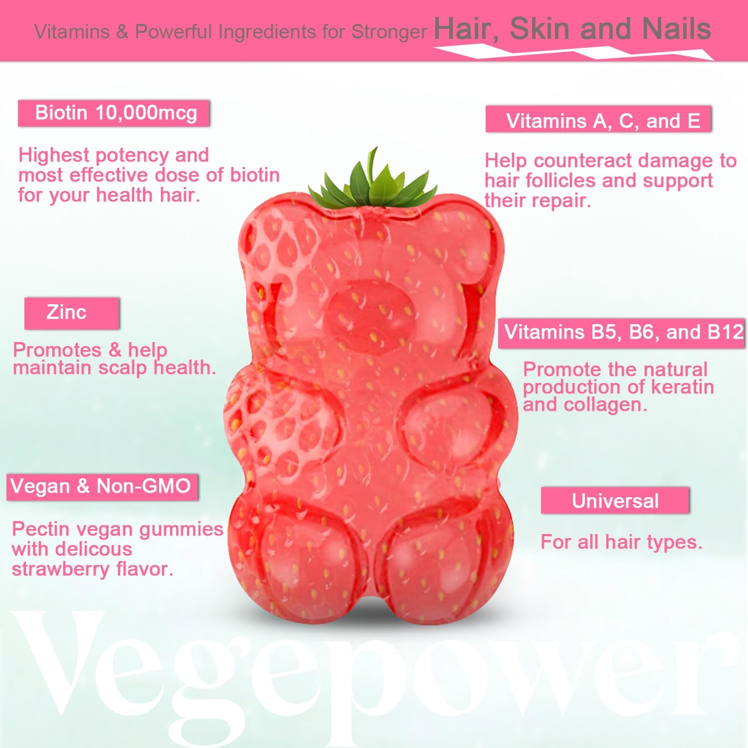 Biotin Gummies for Hair Growth 10000mcg - Vegan Biotin Vitamins Supports Healthy Hair, Skin and Nails, Hair Vitamin Gummy for Women & Men - Non-GMO, Chewable Supplement Ifelshop