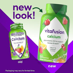 vitafusion Chewable Calcium Gummy Vitamins for Bone and Teeth Support, Calcium Gummies, Fruit and Cream Flavor, 100 Count, 50 Day Supply