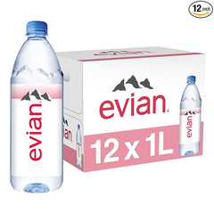 Evian Natural Spring Water, 1 L bottle, 12 pack