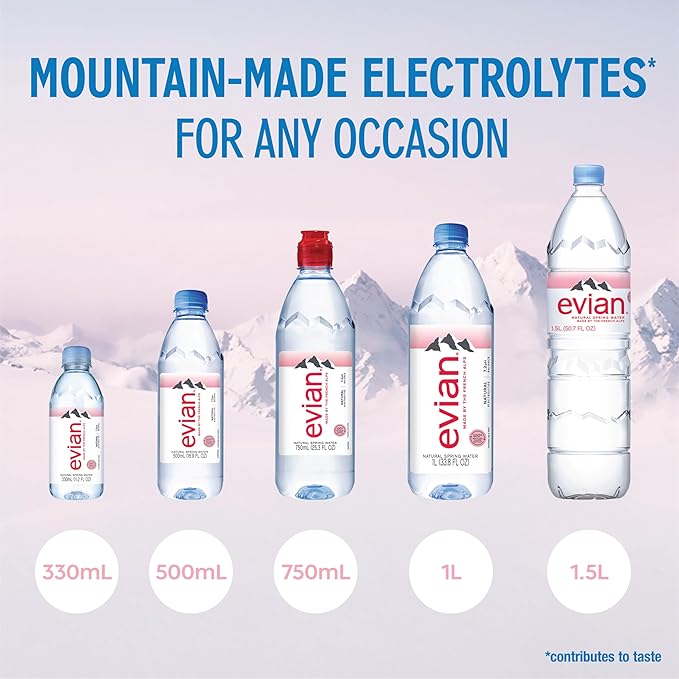 Evian Natural Spring Water, 1 L bottle, 12 pack