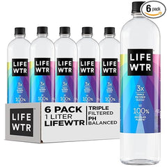 LIFEWTR Premium Purified Water, pH Balanced with Electrolytes, 100% recycled plastic bottles, 33.8 Fl Oz, 1L (Pack of 6)