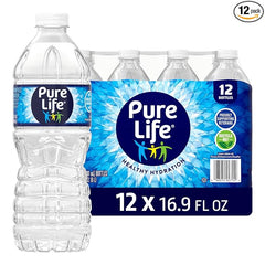 Pure Life Purified Water Bottles, 12 Pack - Still Bottled Water Enhanced with Minerals for a Crisp Taste, Plastic Bottles - 16.9 Fl oz