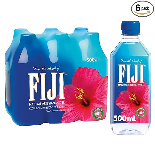 FIJI Natural Artesian Bottled Water 500 mL / 16.9 Fl Ounce (Pack of 6) - 100% Recycled Plastic Retailxpres