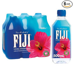 FIJI Natural Artesian Bottled Water 500 mL / 16.9 Fl Ounce (Pack of 6) - 100% Recycled Plastic