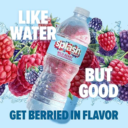 Splash Refresher Flavored Water Bottles, Wild Berry Flavor - 6-Pack, 16.9 Fl Oz - Refreshing Flavored Bottled Water with Electrolytes - Zero Sugar & Zero Calories