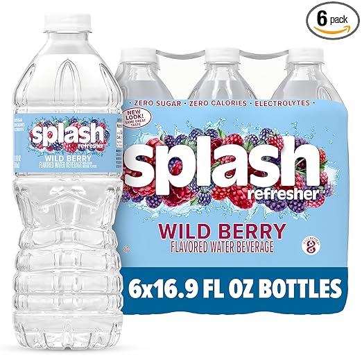 Splash Refresher Flavored Water Bottles, Wild Berry Flavor - 6-Pack, 16.9 Fl Oz - Refreshing Flavored Bottled Water with Electrolytes - Zero Sugar & Zero Calories Retailxpres