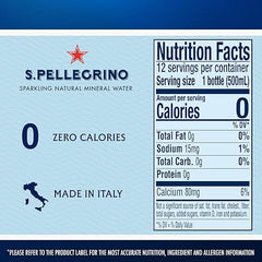 S.Pellegrino Sparkling Natural Mineral Water, Plastic Bottles, 16.9 Fl Oz (Pack of 12)