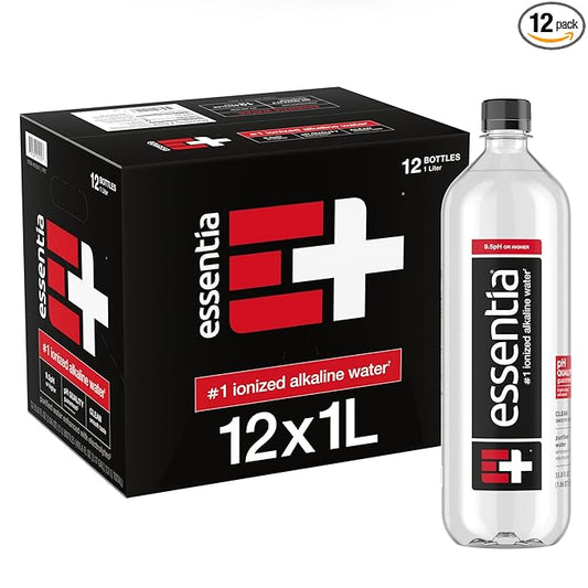 Essentia Ionized Alkaline Water Bottles, 99.9% Pure, Infused With Electrolytes, 9.5 pH Or Higher 1 Litre, Pack of 12 Retailxpres