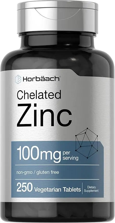 Horbäach Chelated Zinc Supplement 100mg | 250 Tablets | High Potency & Superior Absorption | Vegetarian, Non-GMO, Gluten Free Retailxpres